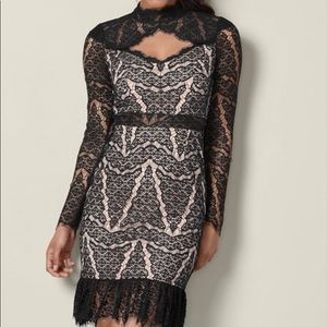 Venus black lace nude mesh dress 12